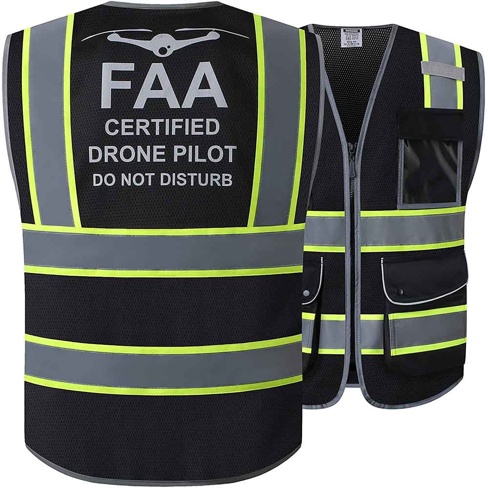JKSafety 9 Pockets Mesh Two-Tone Hi-Vis Reflective Safety Vest, FAA Drone Pilot (JK100-FAA)