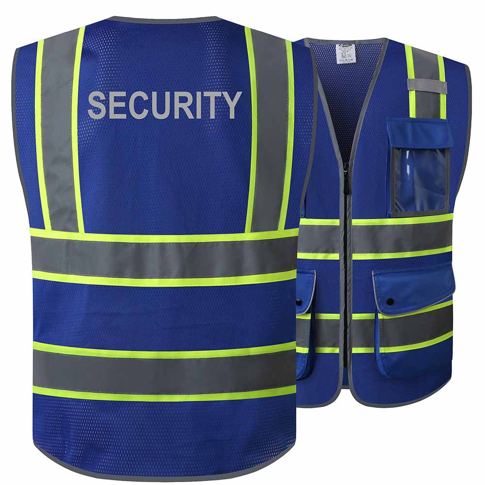 JKSafety 9 Pockets Mesh Two-Tone Hi-Vis Reflective Safety Vest, Security (JK100-SEC)