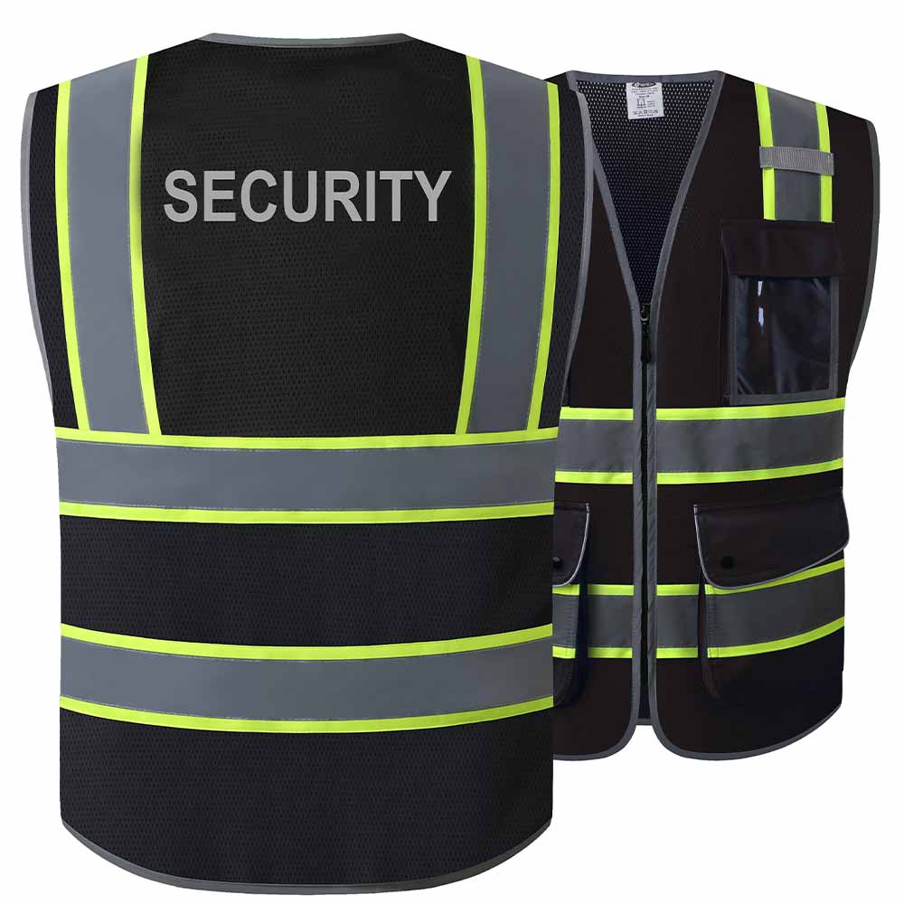 JKSafety 9 Pockets Mesh Two-Tone Hi-Vis Reflective Safety Vest, Security (JK100-SEC)