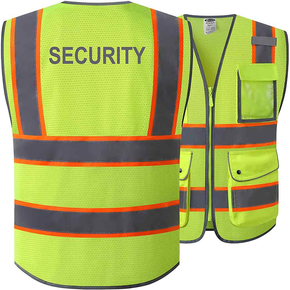 JKSafety 9 Pockets Mesh Two-Tone Hi-Vis Reflective Safety Vest, Security (JK100-SEC)