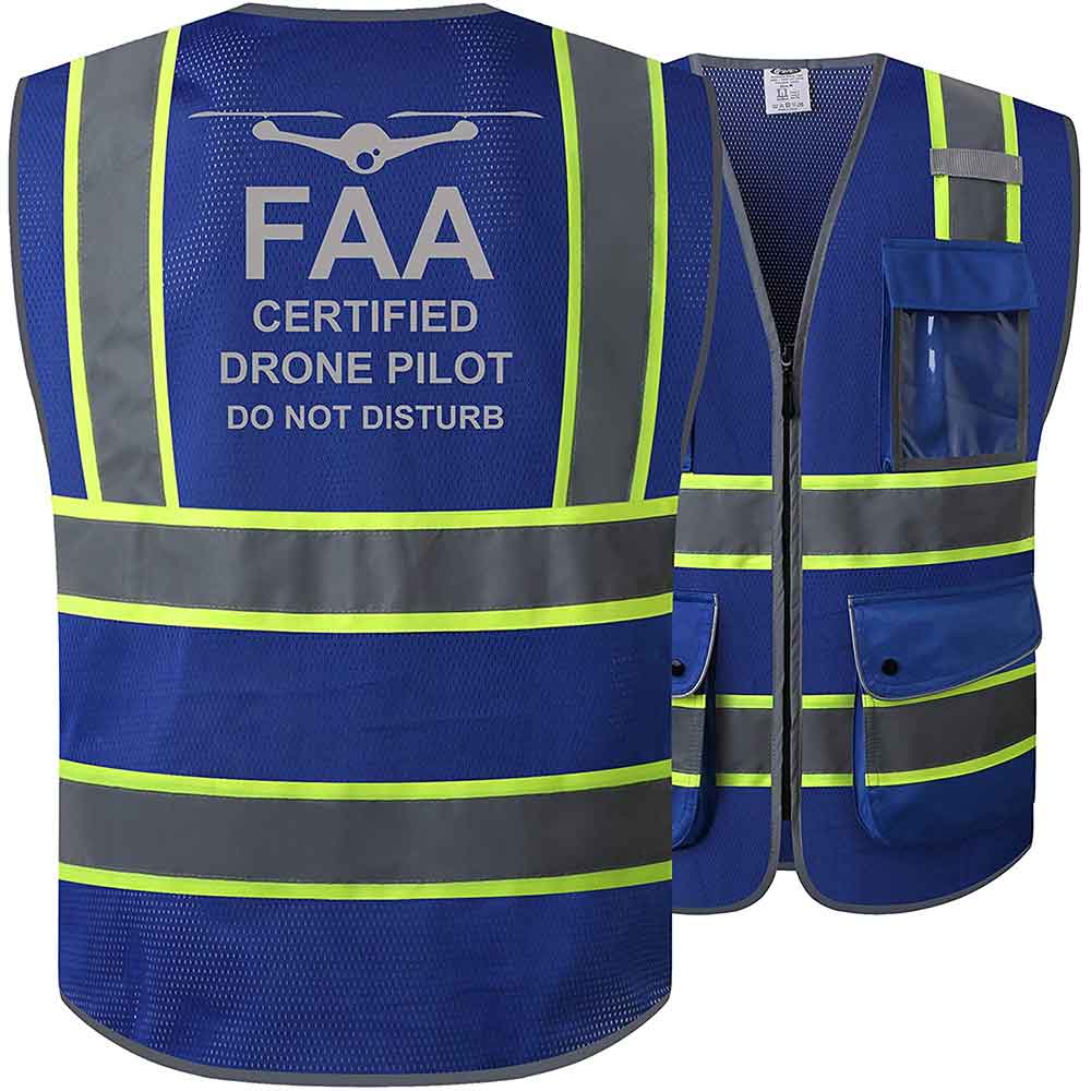 JKSafety 9 Pockets Mesh Two-Tone Hi-Vis Reflective Safety Vest, FAA Drone Pilot (JK100-FAA)
