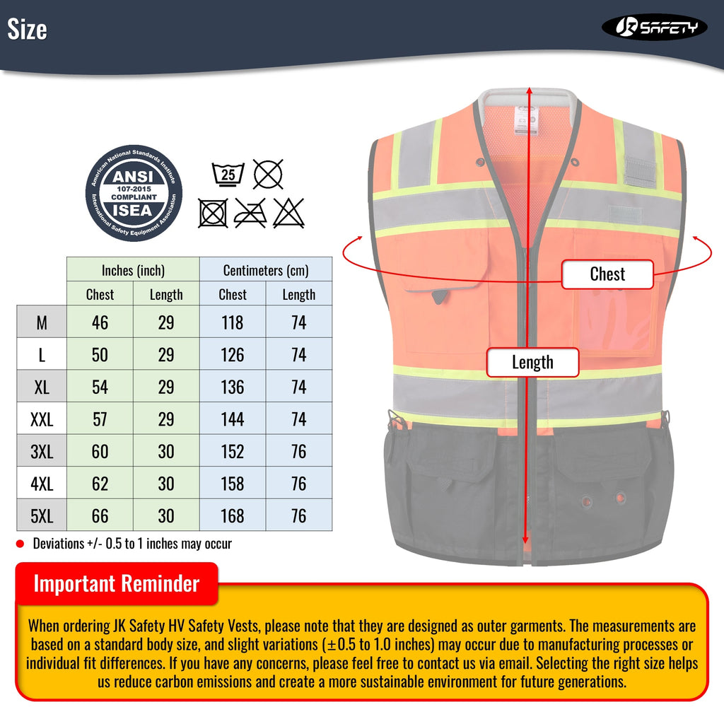 JKSafety Heavy Duty Reflective Surveyor Safety Vest Cushioned Collar (JK188)