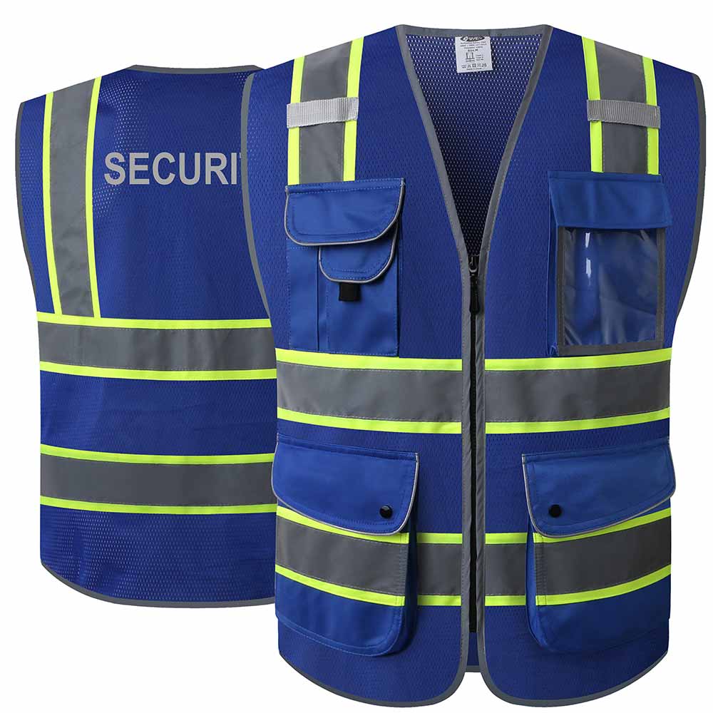 JKSafety 9 Pockets Mesh Two-Tone Hi-Vis Reflective Safety Vest, Security (JK100-SEC)