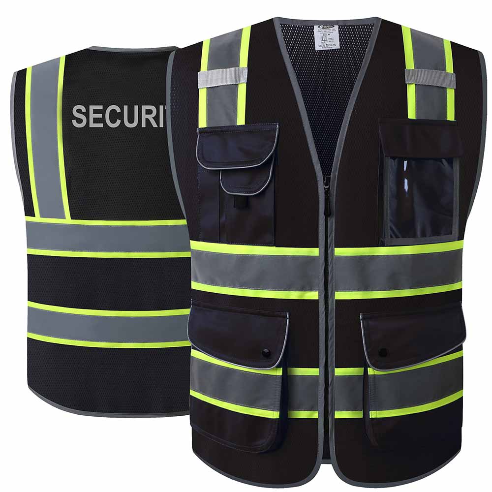 JKSafety 9 Pockets Mesh Two-Tone Hi-Vis Reflective Safety Vest, Security (JK100-SEC)