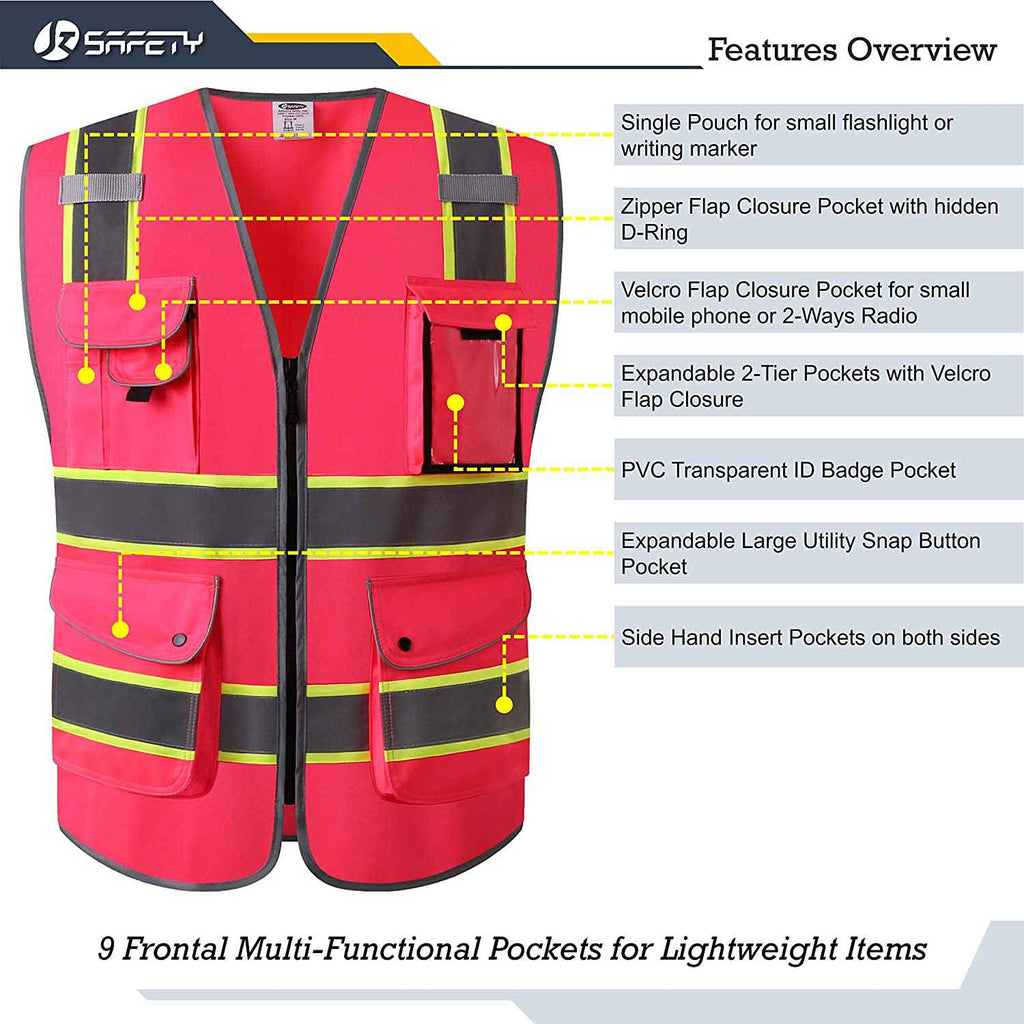 JKSafety 9 Pockets Two-Tone Hi-Vis Reflective Safety Vest (JK901)