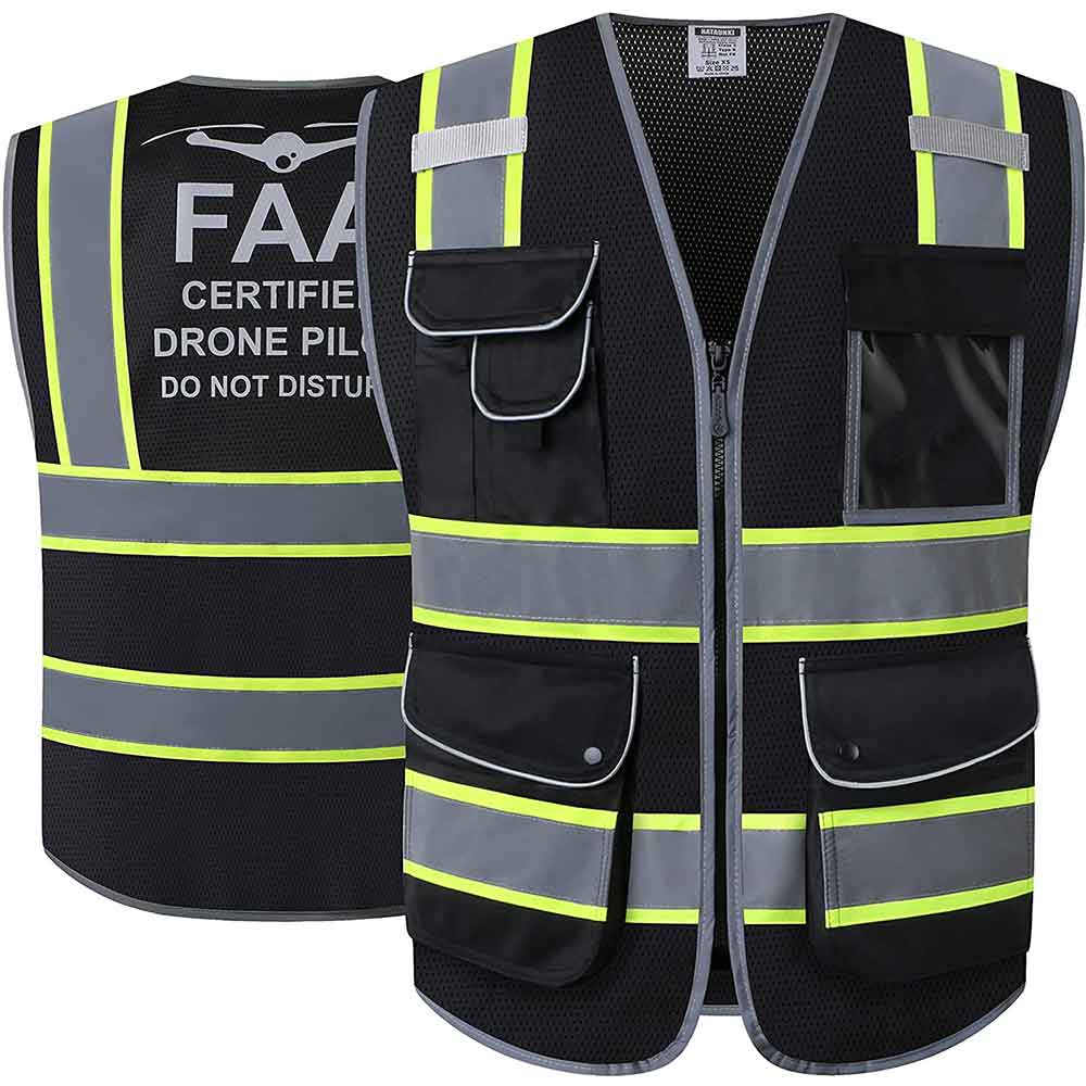 JKSafety 9 Pockets Mesh Two-Tone Hi-Vis Reflective Safety Vest, FAA Drone Pilot (JK100-FAA)