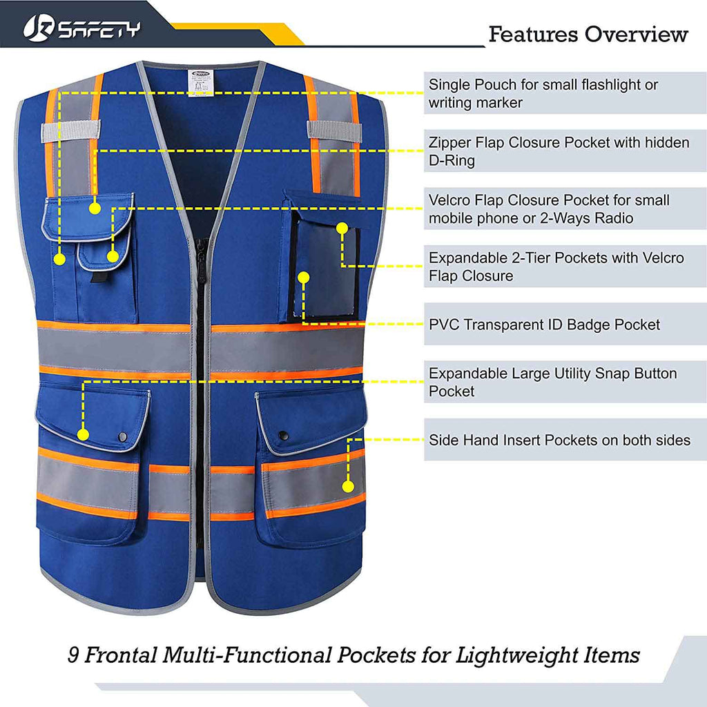 JKSafety 9 Pockets Two-Tone Hi-Vis Reflective Safety Vest (JK901)