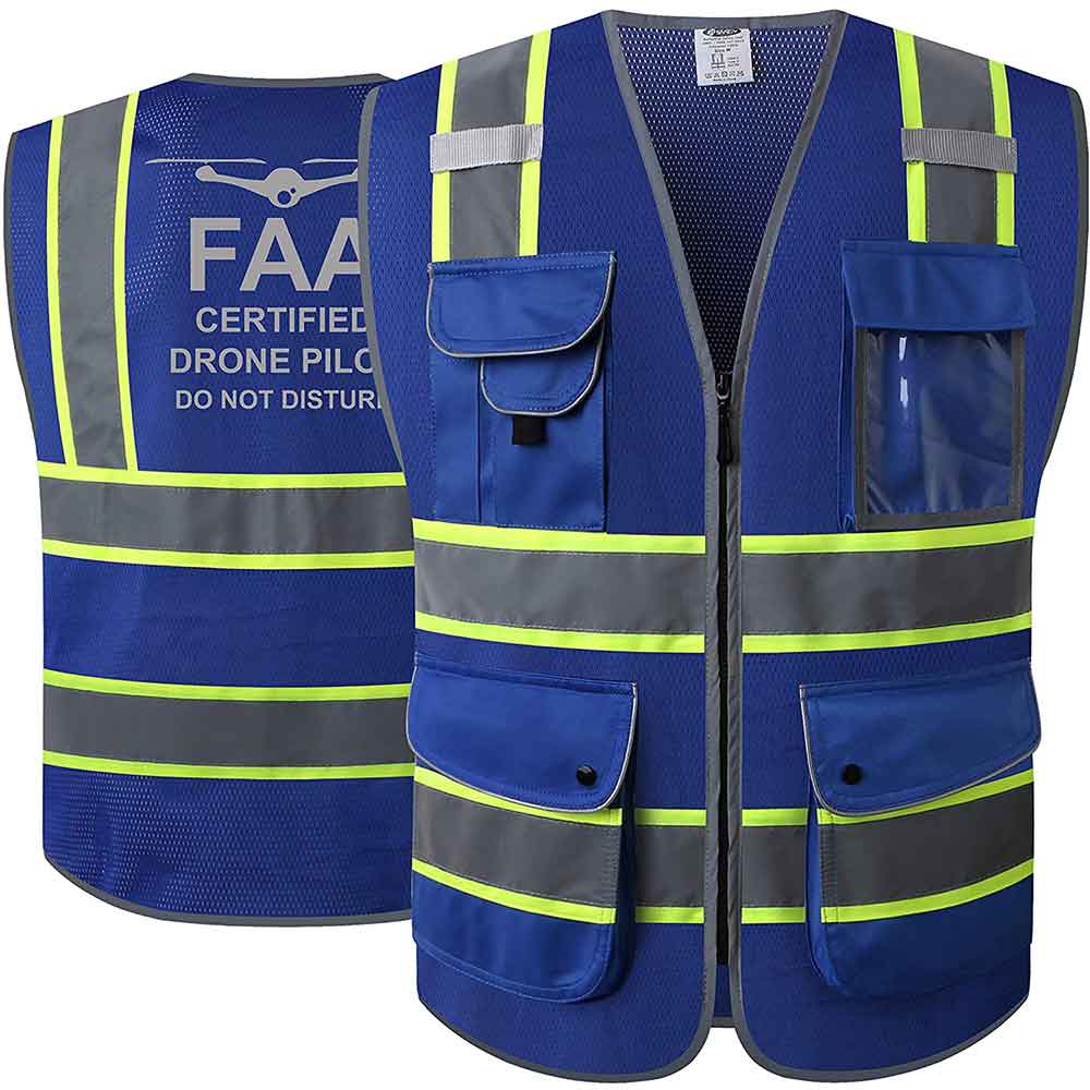 JKSafety 9 Pockets Mesh Two-Tone Hi-Vis Reflective Safety Vest, FAA Drone Pilot (JK100-FAA)
