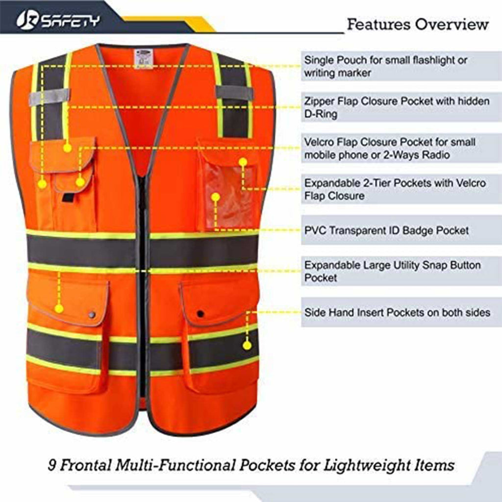 JKSafety 9 Pockets Two-Tone Hi-Vis Reflective Safety Vest (JK901)