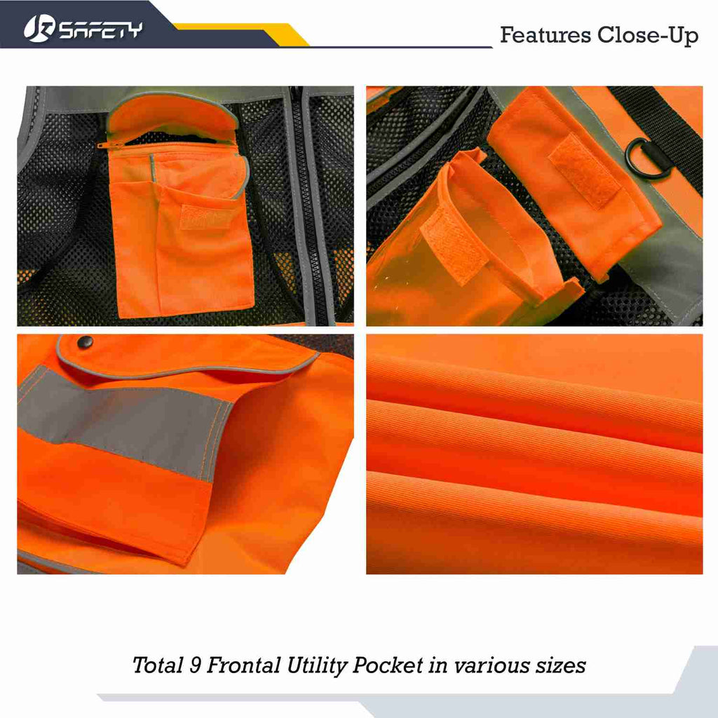 JKSafety 12 Pockets Hi-Vis Reflective Safety Vest (JK180)
