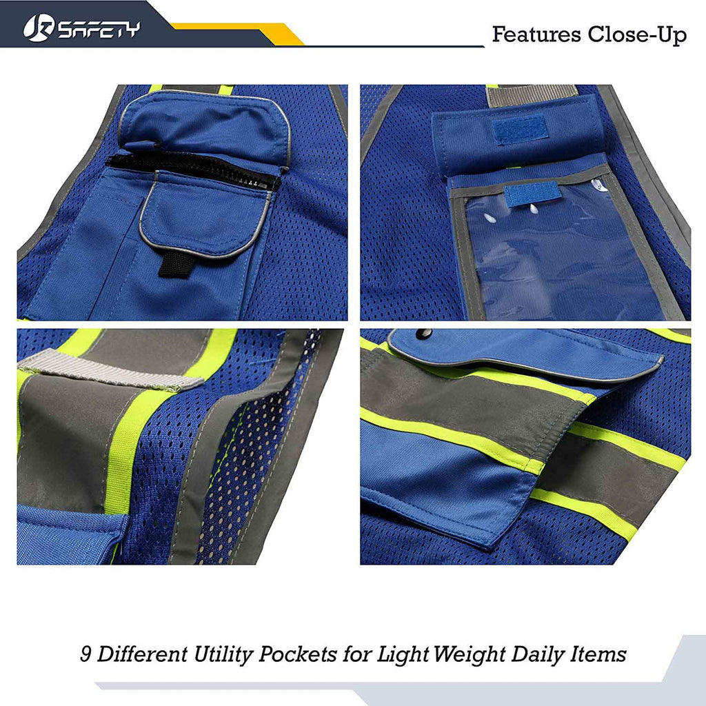 JKSafety 9 Pockets Mesh Two-Tone Hi-Vis Reflective Safety Vest, FAA Drone Pilot (JK100-FAA)