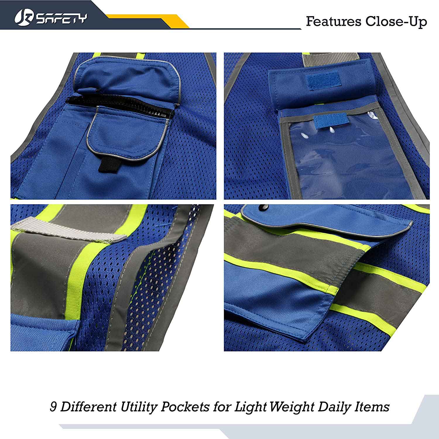 JKSafety 9 Pockets Mesh Two-Tone Hi-Vis Reflective Safety Vest, FAA Drone Pilot (JK100-FAA)
