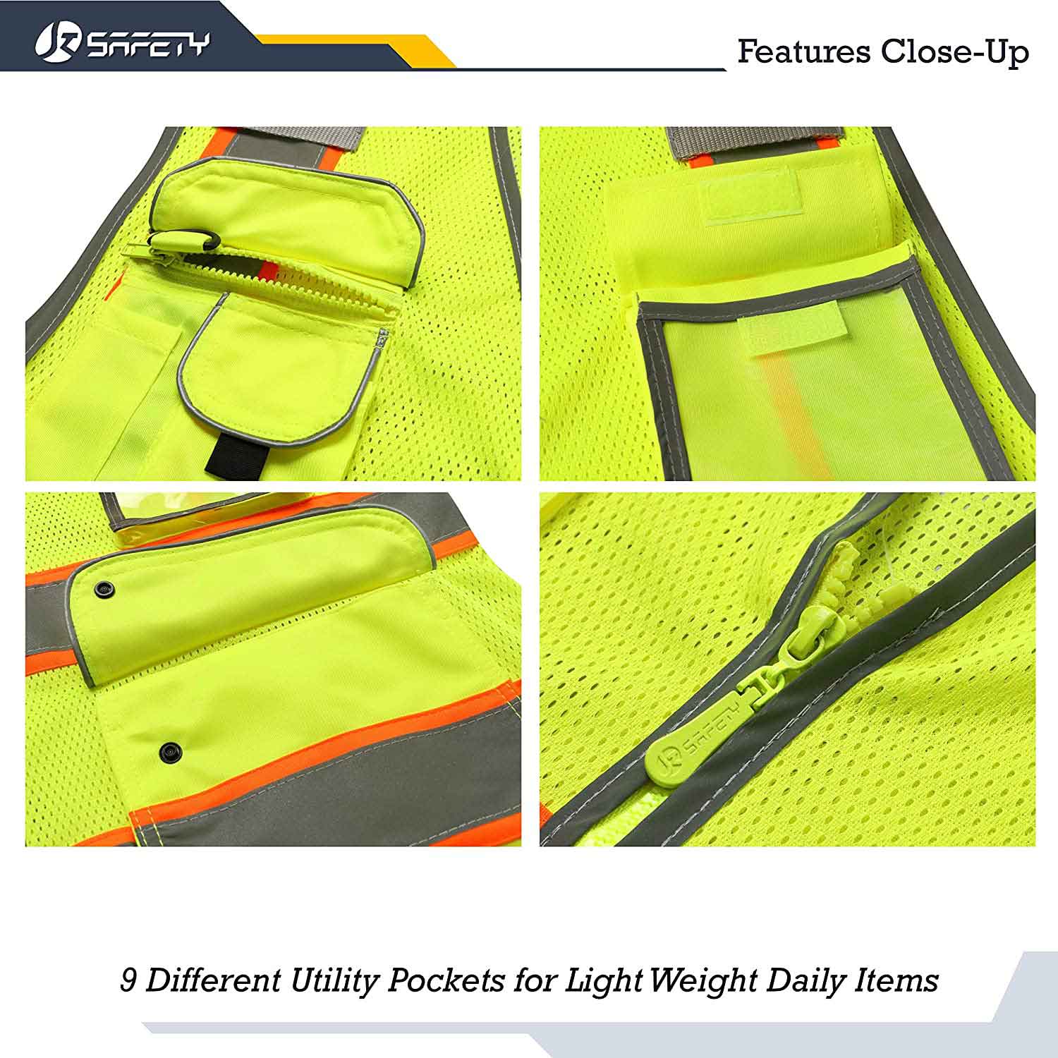 JKSafety 9 Pockets Mesh Two-Tone Hi-Vis Reflective Safety Vest, Security (JK100-SEC)