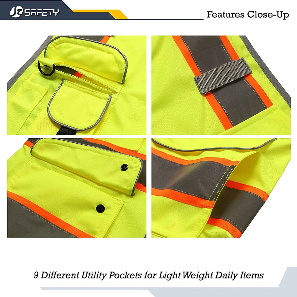 JKSafety 9 Pockets Two-Tone Hi-Vis Reflective Safety Vest (JK901)