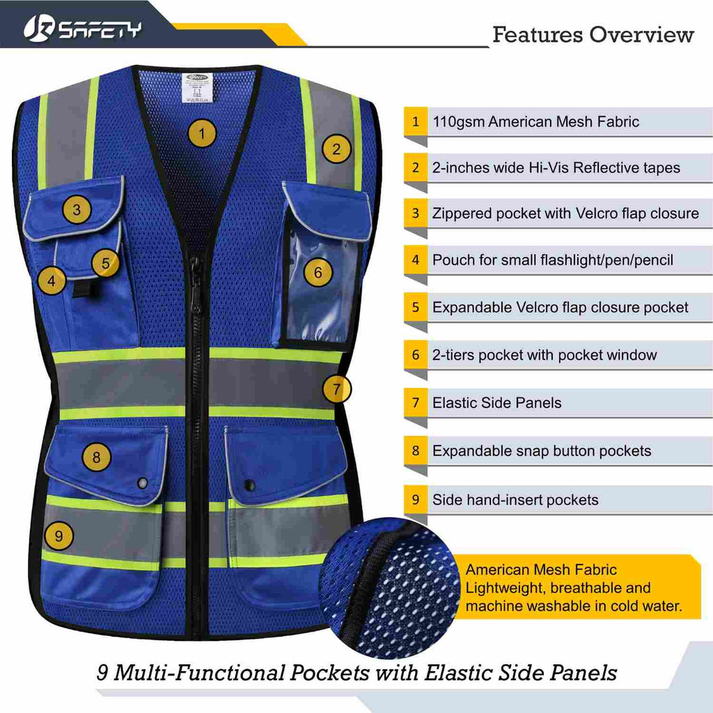 JKSafety 9 Pockets Women Mesh Two-Tone Hi-Vis Reflective Safety Vest (JK168)