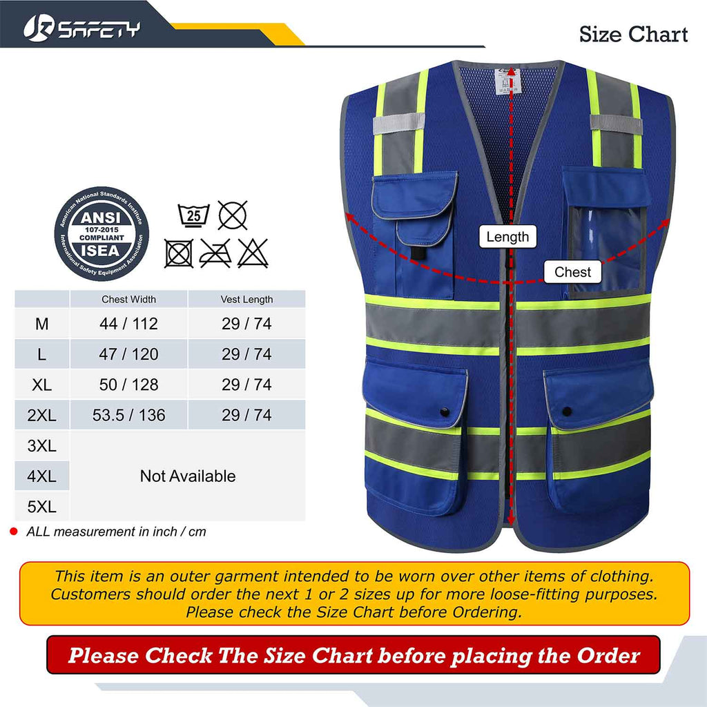 JKSafety 9 Pockets Mesh Two-Tone Hi-Vis Reflective Safety Vest, Security (JK100-SEC)