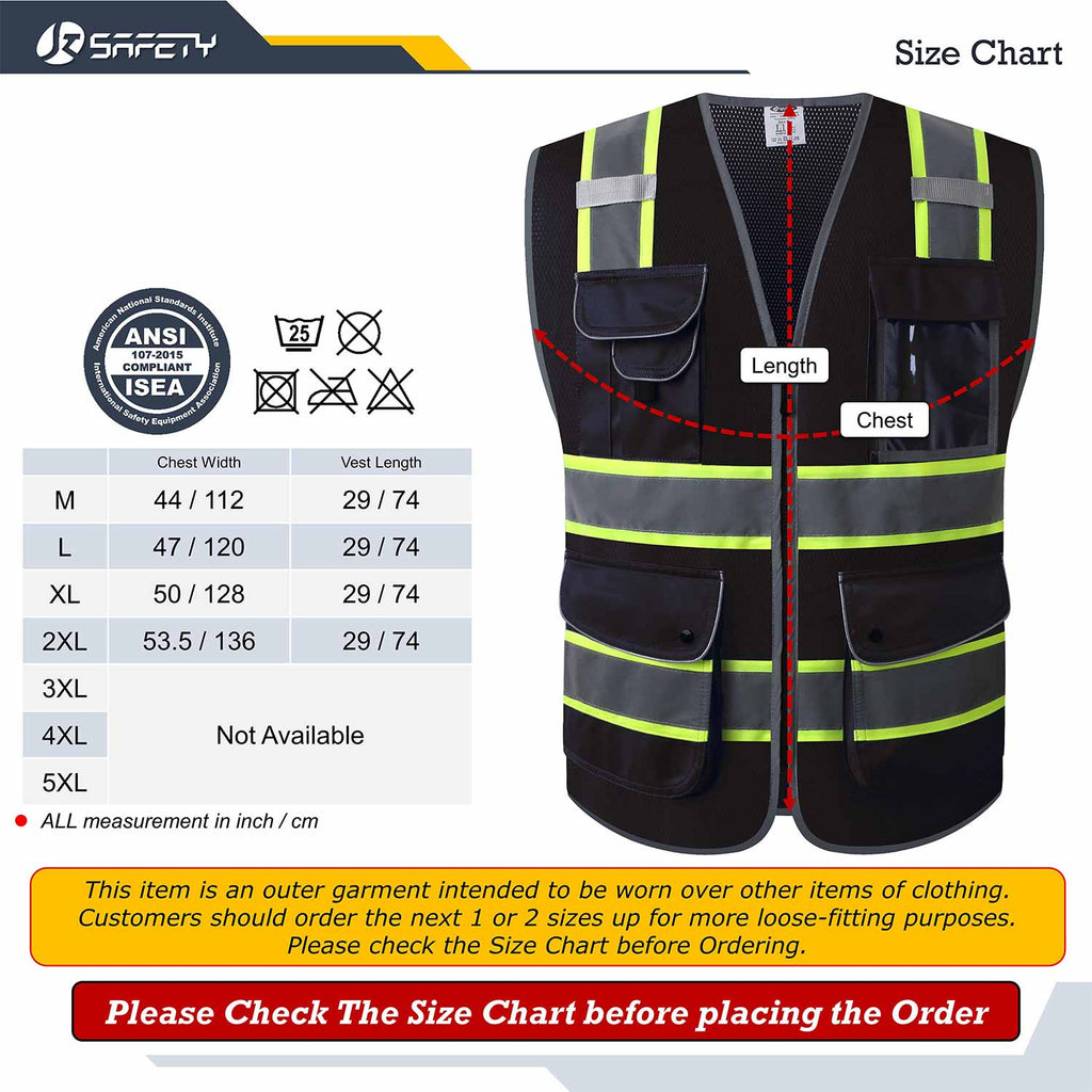 JKSafety 9 Pockets Mesh Two-Tone Hi-Vis Reflective Safety Vest, Security (JK100-SEC)