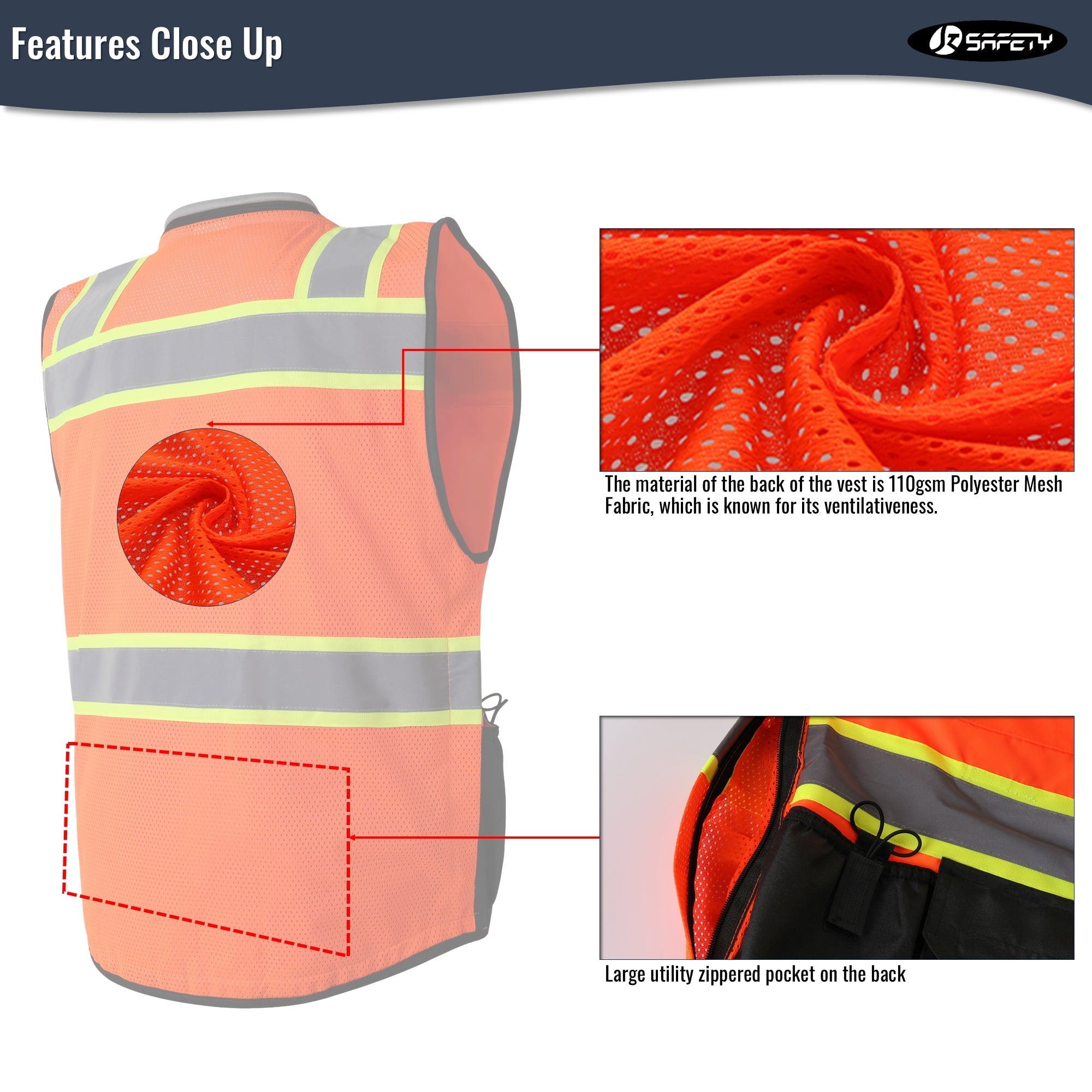 JKSafety Heavy Duty Reflective Surveyor Safety Vest Cushioned Collar (JK188)