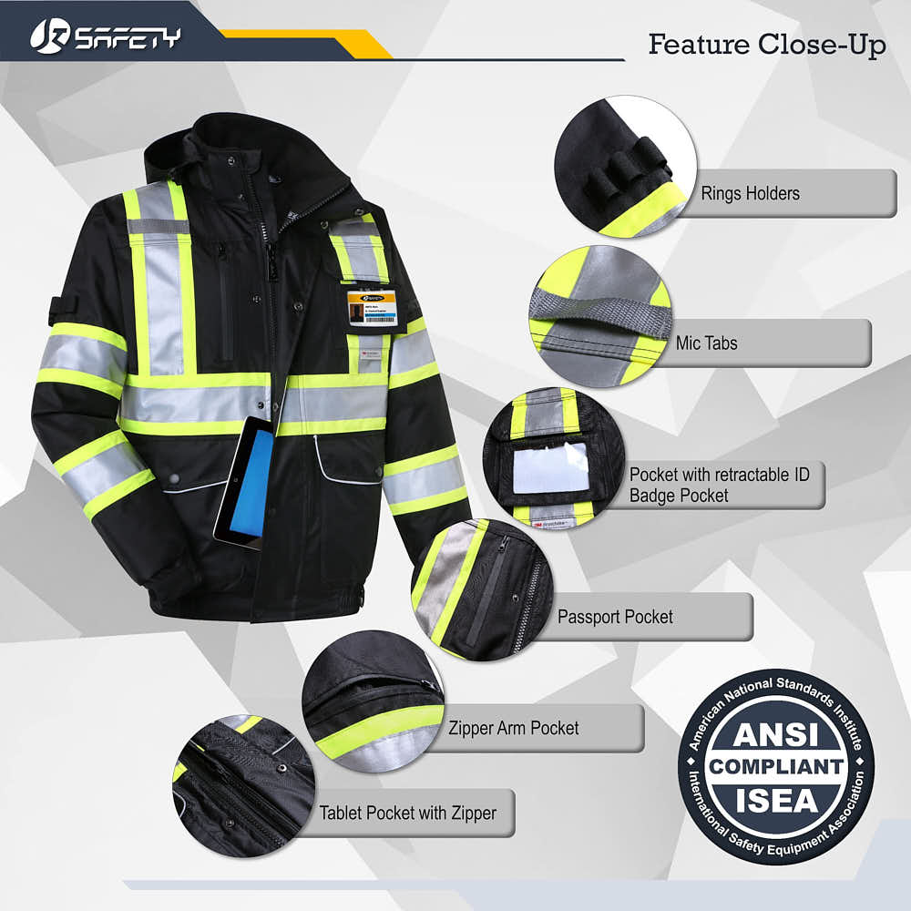 JKSafety 10 Pockets Waterproof Hi-Vis Reflective Winter Bomber Jacket (JK118)
