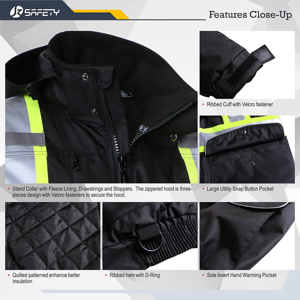 JKSafety 10 Pockets Waterproof Hi-Vis Reflective Winter Bomber Jacket (JK118)