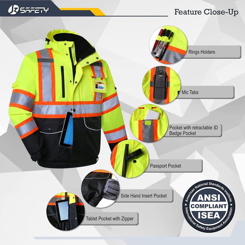 JKSafety 10 Pockets Waterproof Hi-Vis Reflective Winter Bomber Jacket (JK118)