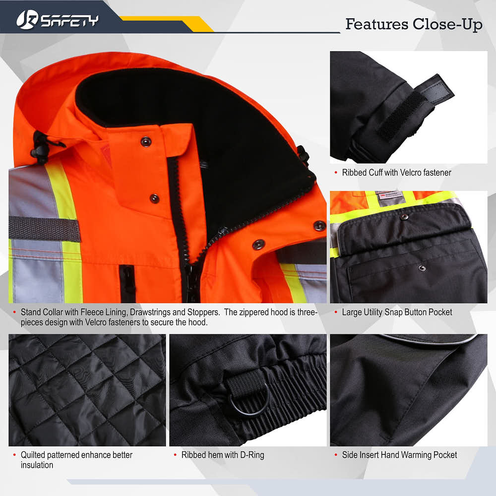 JKSafety 10 Pockets Waterproof Hi-Vis Reflective Winter Bomber Jacket (JK118)