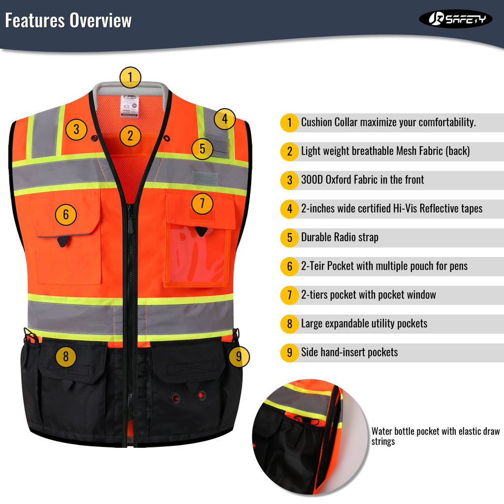 JKSafety Heavy Duty Reflective Surveyor Safety Vest Cushioned Collar (JK188)