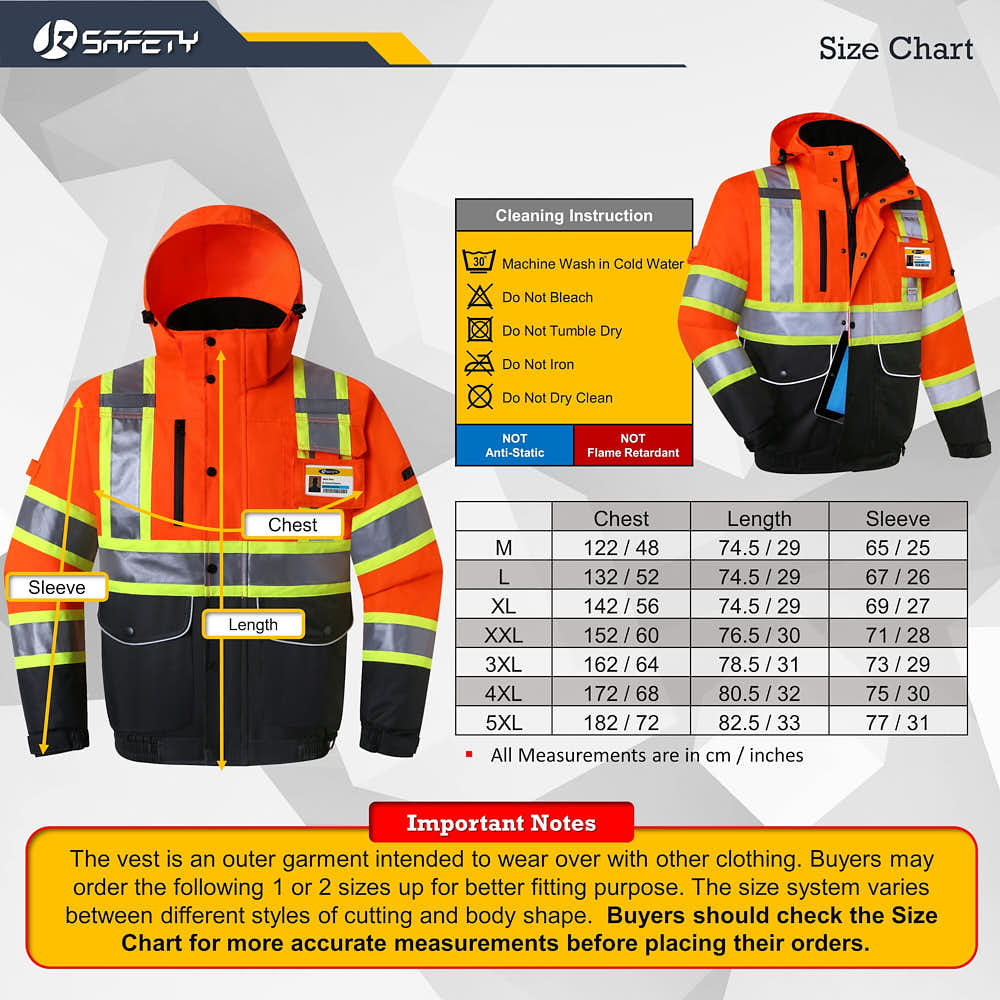 JKSafety 10 Pockets Waterproof Hi-Vis Reflective Winter Bomber Jacket (JK118)