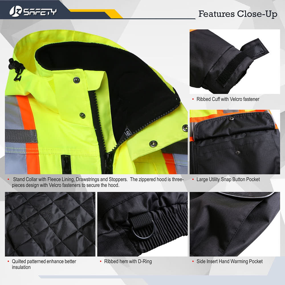 JKSafety 10 Pockets Waterproof Hi-Vis Reflective Winter Bomber Jacket (JK118)