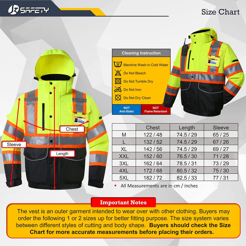 JKSafety 10 Pockets Waterproof Hi-Vis Reflective Winter Bomber Jacket (JK118)