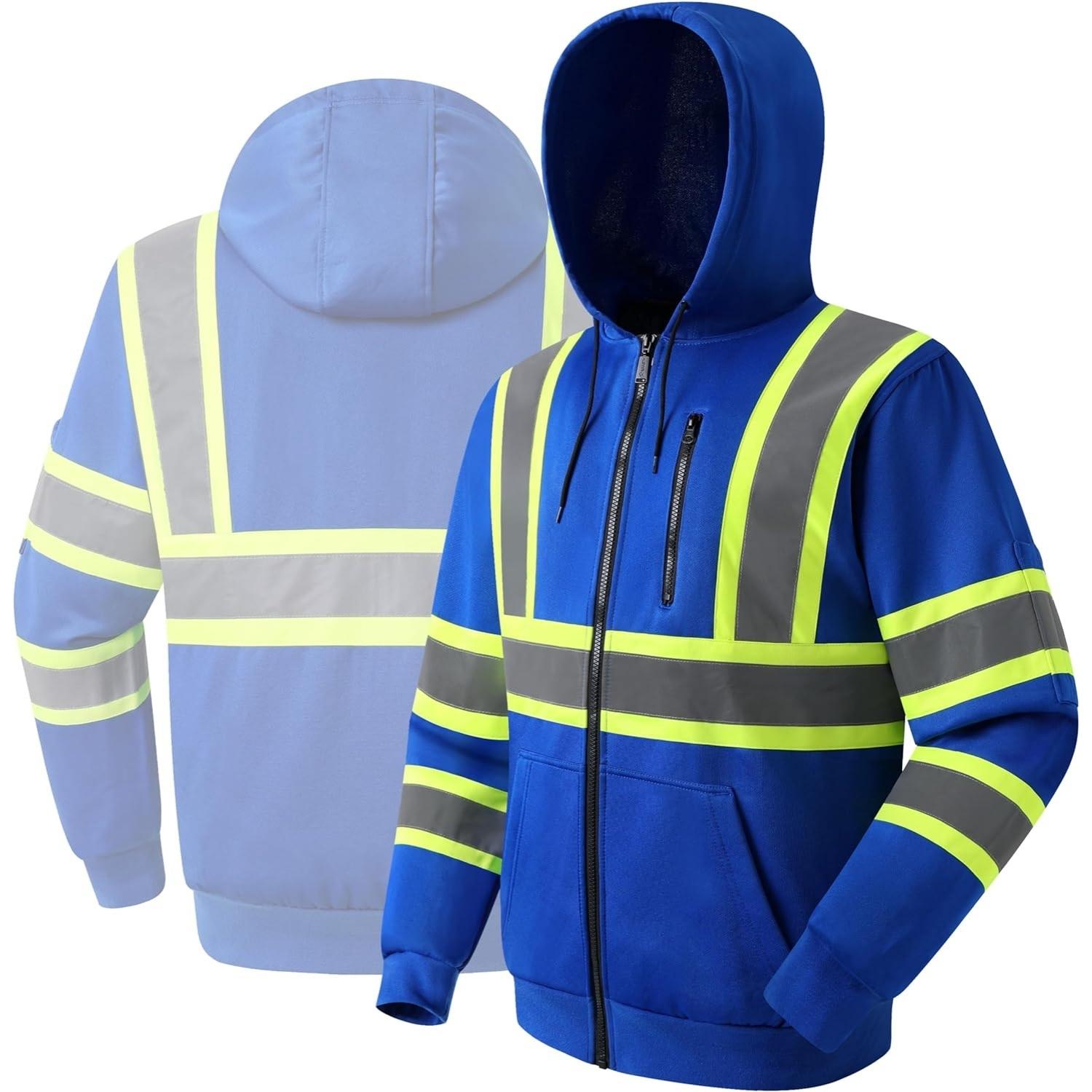 JKSafety Hi-Vis Reflective Safety Hooded Sweatshirt Zip-Up Hoodie (JKHS121)