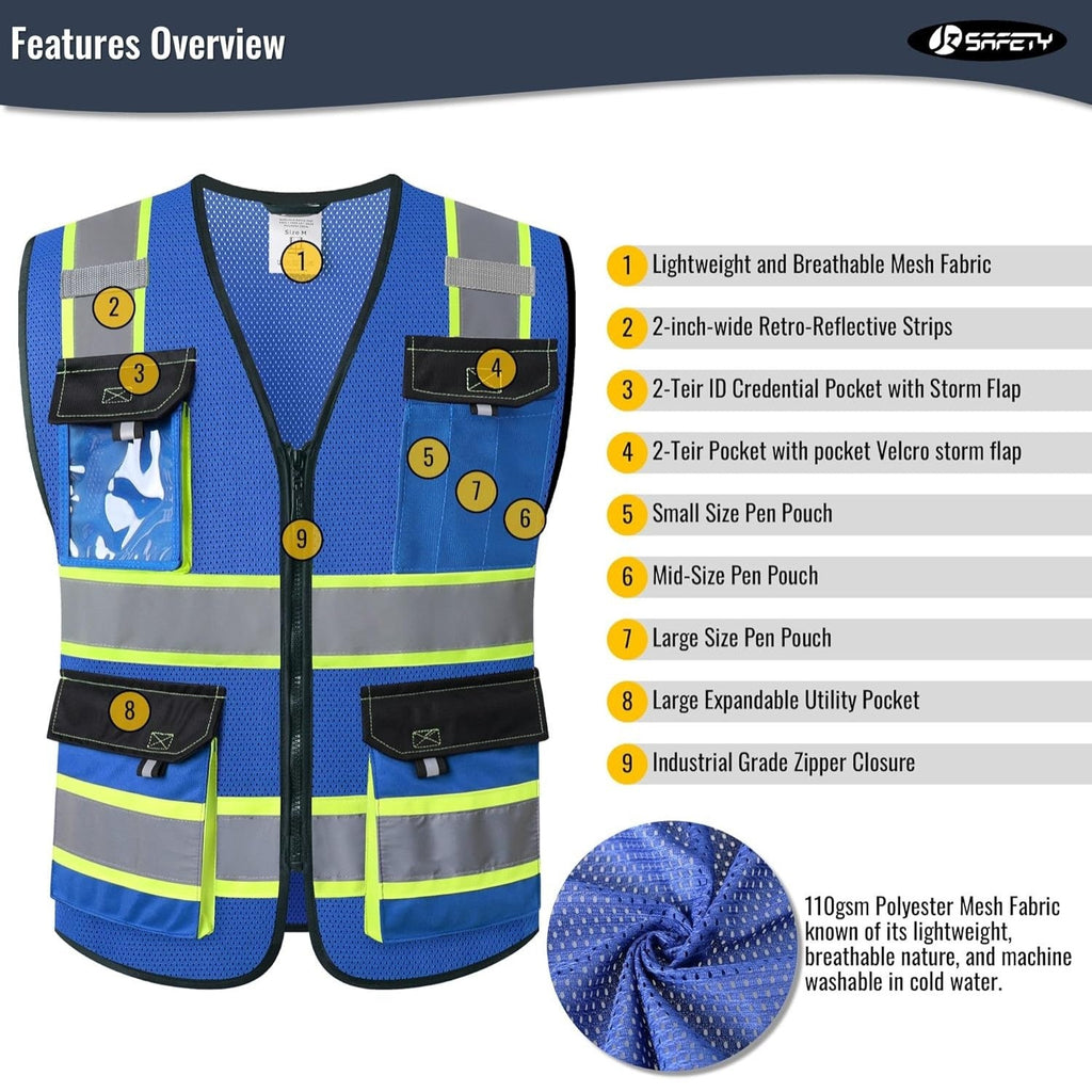 JKSafety 8 Pockets Two-Tone Mesh Hi-Vis Reflective Safety Vests (JK220)