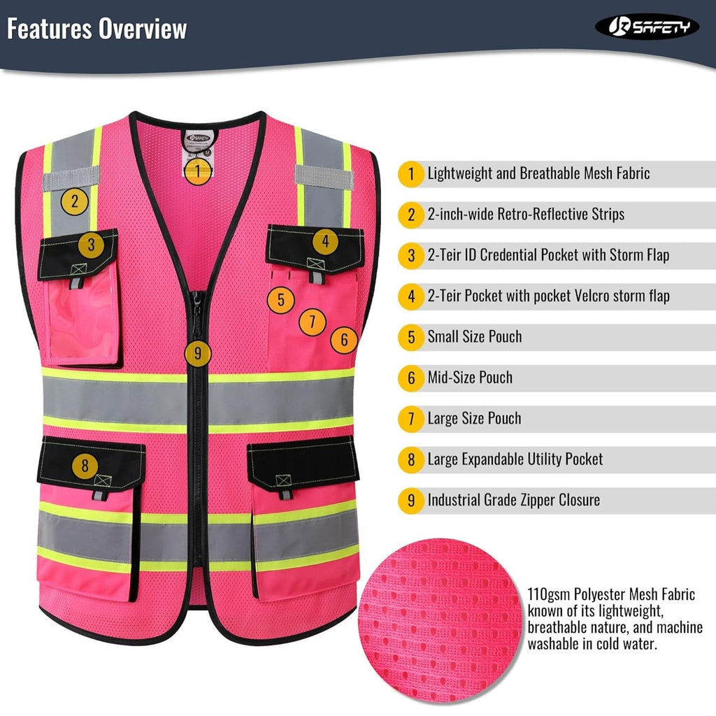 JKSafety 8 Pockets Two-Tone Mesh Hi-Vis Reflective Safety Vests (JK220)