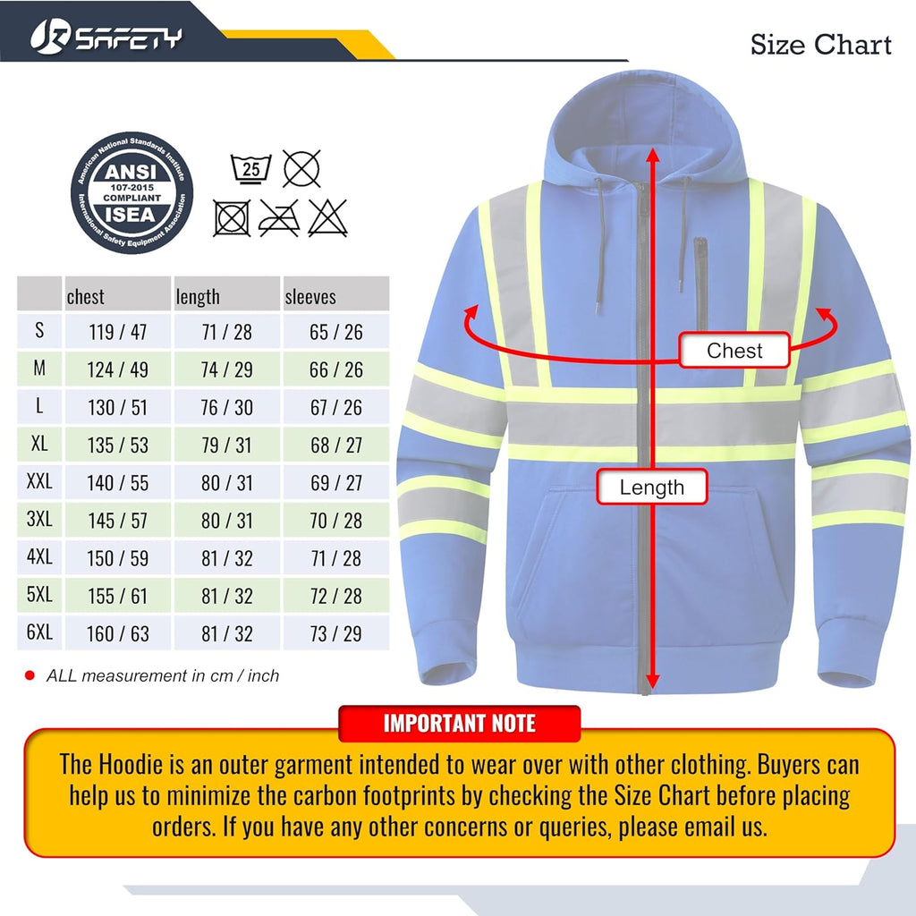 JKSafety Hi-Vis Reflective Safety Hooded Sweatshirt Zip-Up Hoodie (JKHS121)