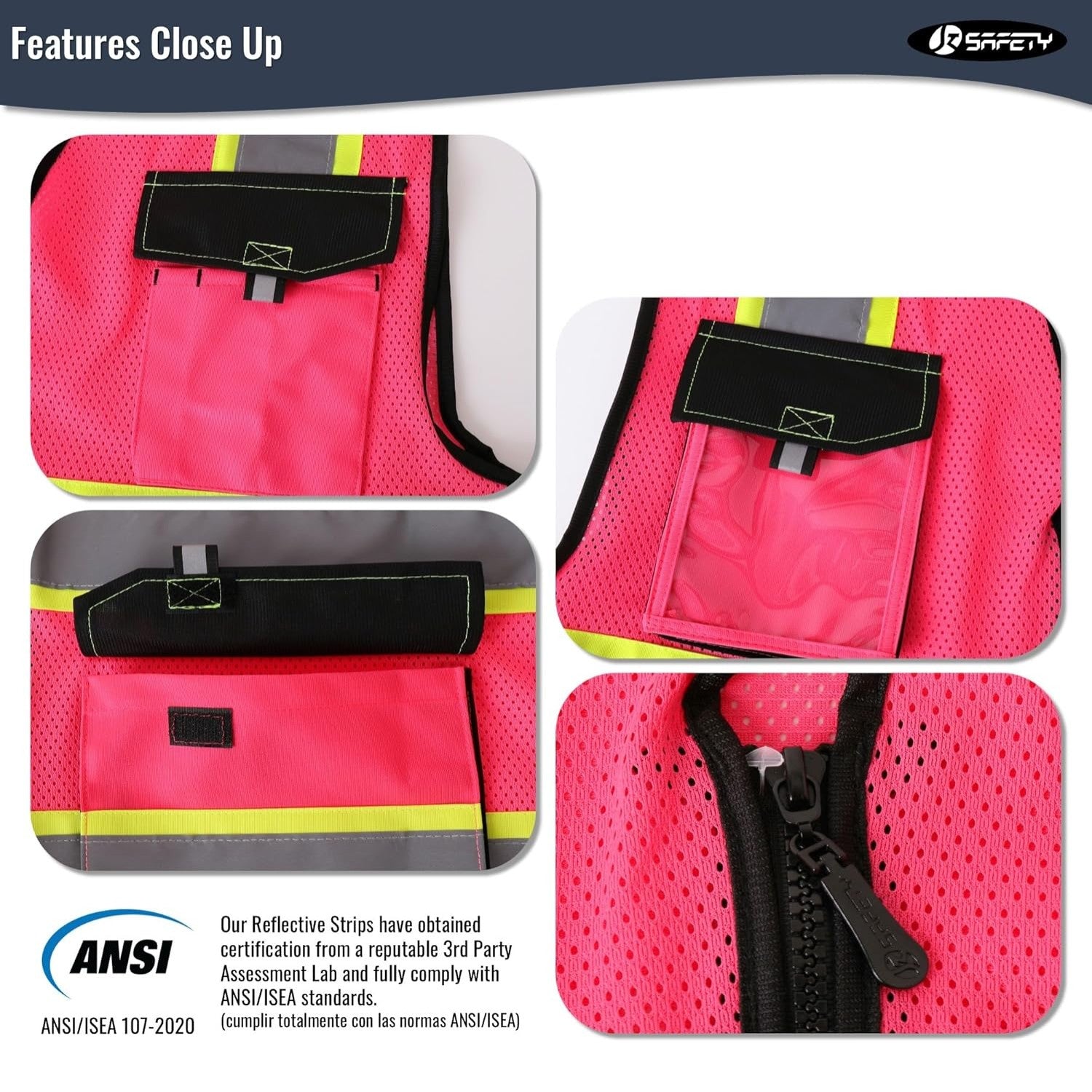 JKSafety 8 Pockets Two-Tone Mesh Hi-Vis Reflective Safety Vests (JK220)