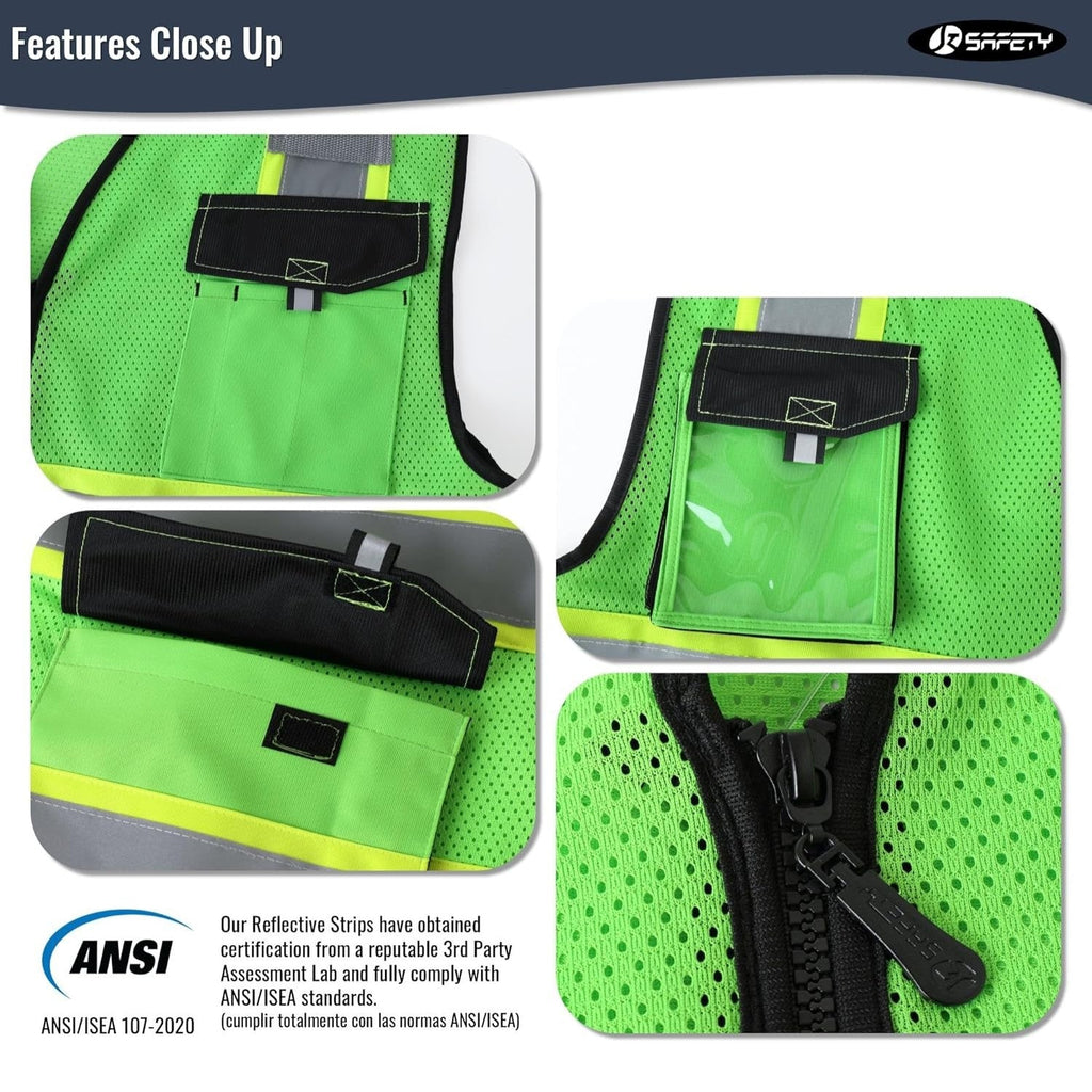 JKSafety 8 Pockets Two-Tone Mesh Hi-Vis Reflective Safety Vests (JK220)