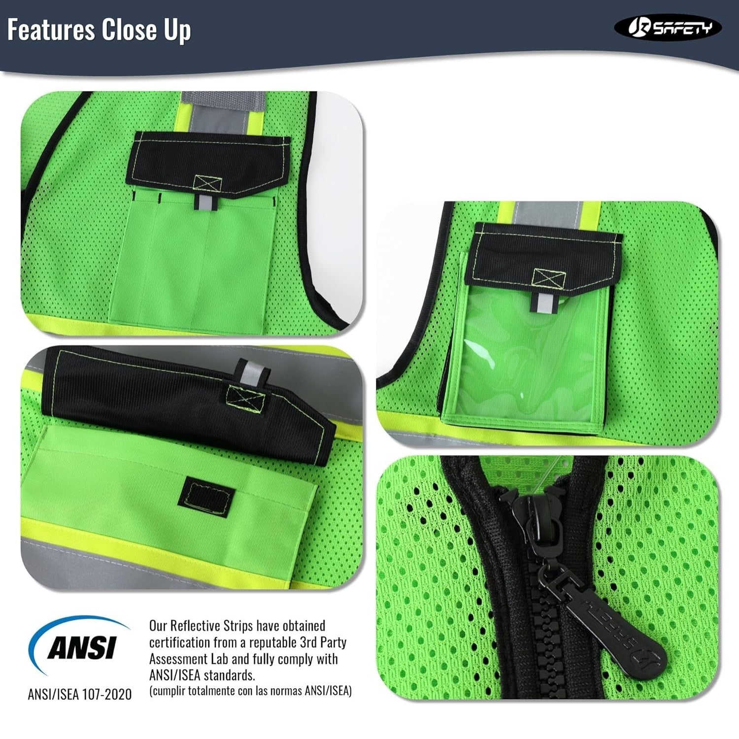 JKSafety 8 Pockets Two-Tone Mesh Hi-Vis Reflective Safety Vests (JK220)