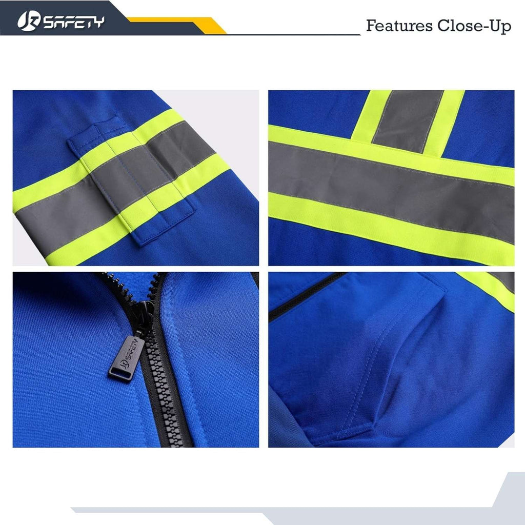 JKSafety Hi-Vis Reflective Safety Hooded Sweatshirt Zip-Up Hoodie (JKHS121)