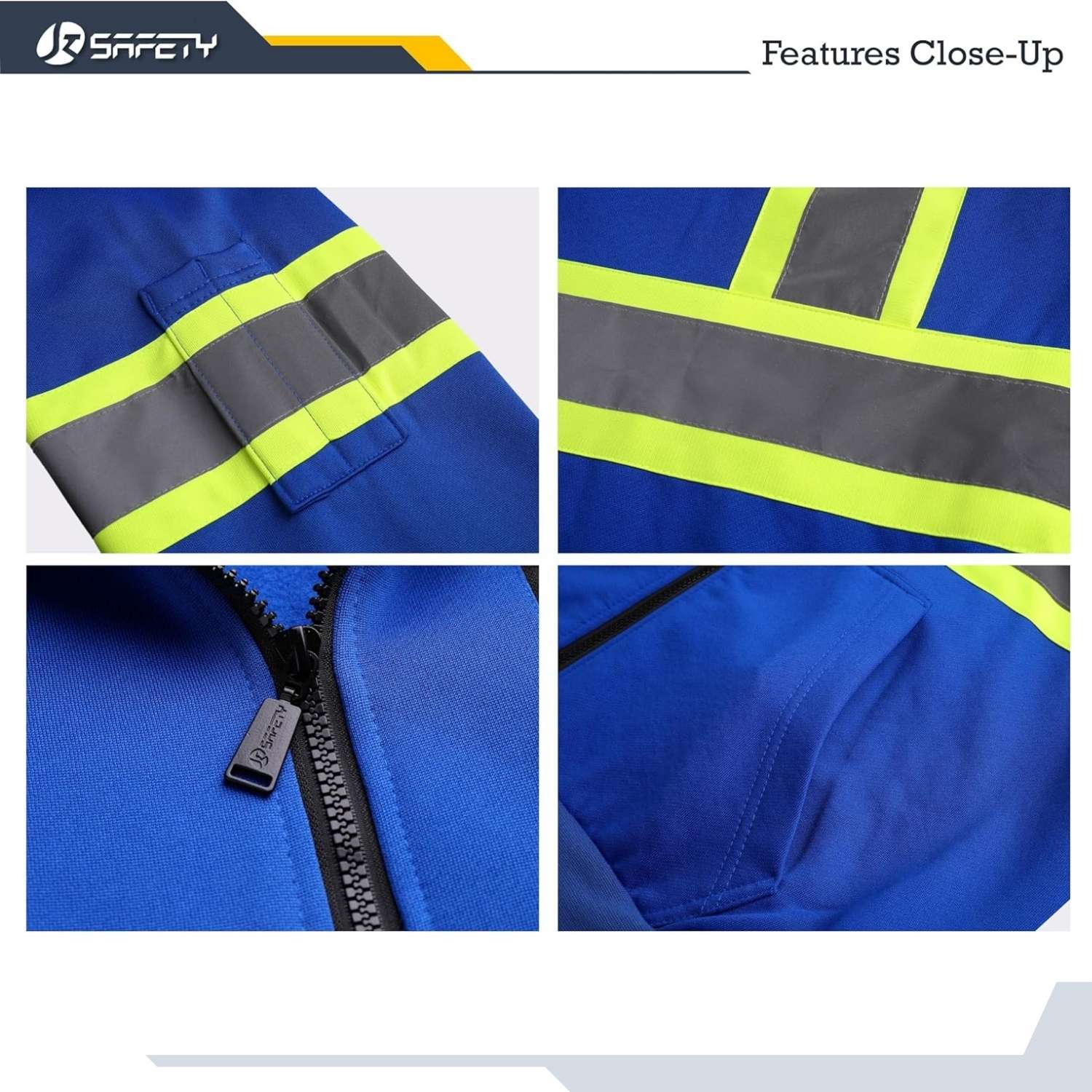 JKSafety Hi-Vis Reflective Safety Hooded Sweatshirt Zip-Up Hoodie (JKHS121)