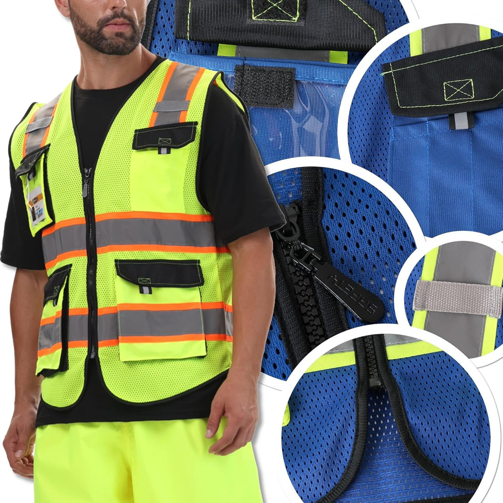 JKSafety 8 Pockets Two-Tone Mesh Hi-Vis Reflective Safety Vests (JK220)