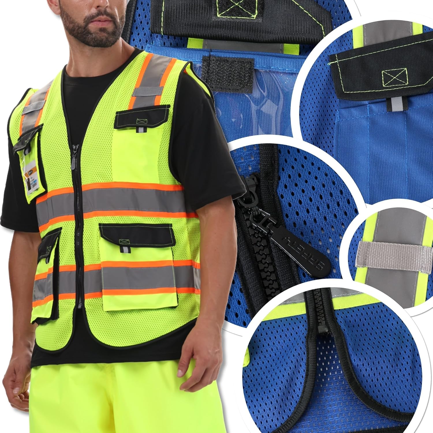 JKSafety 8 Pockets Two-Tone Mesh Hi-Vis Reflective Safety Vests (JK220)