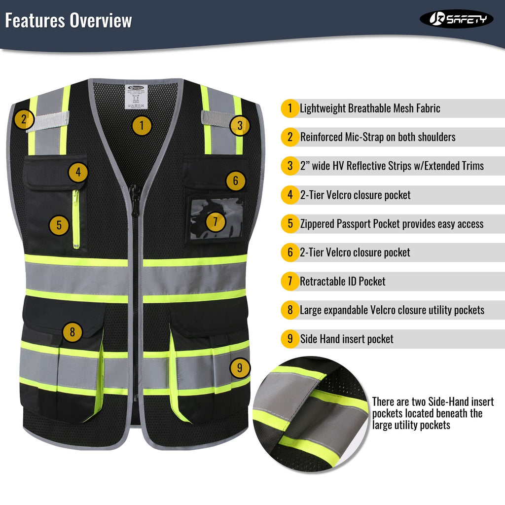 JKSafety 9 Pockets Hi-Vis Mesh Safety Vest, Two-Tone (JK140)