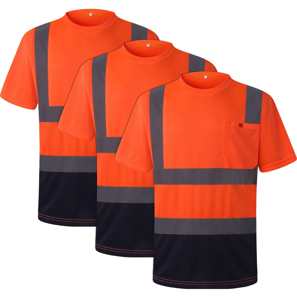 JKSafety 3-Pack Hi-Vis Reflective Safety Shirt Short Sleeve, Crew Neck (JKTS077-3P)