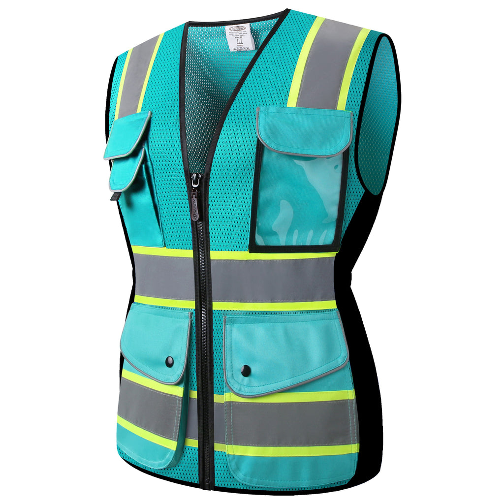 JKSafety 9 Pockets Women Mesh Two-Tone Hi-Vis Reflective Safety Vest (JK168)