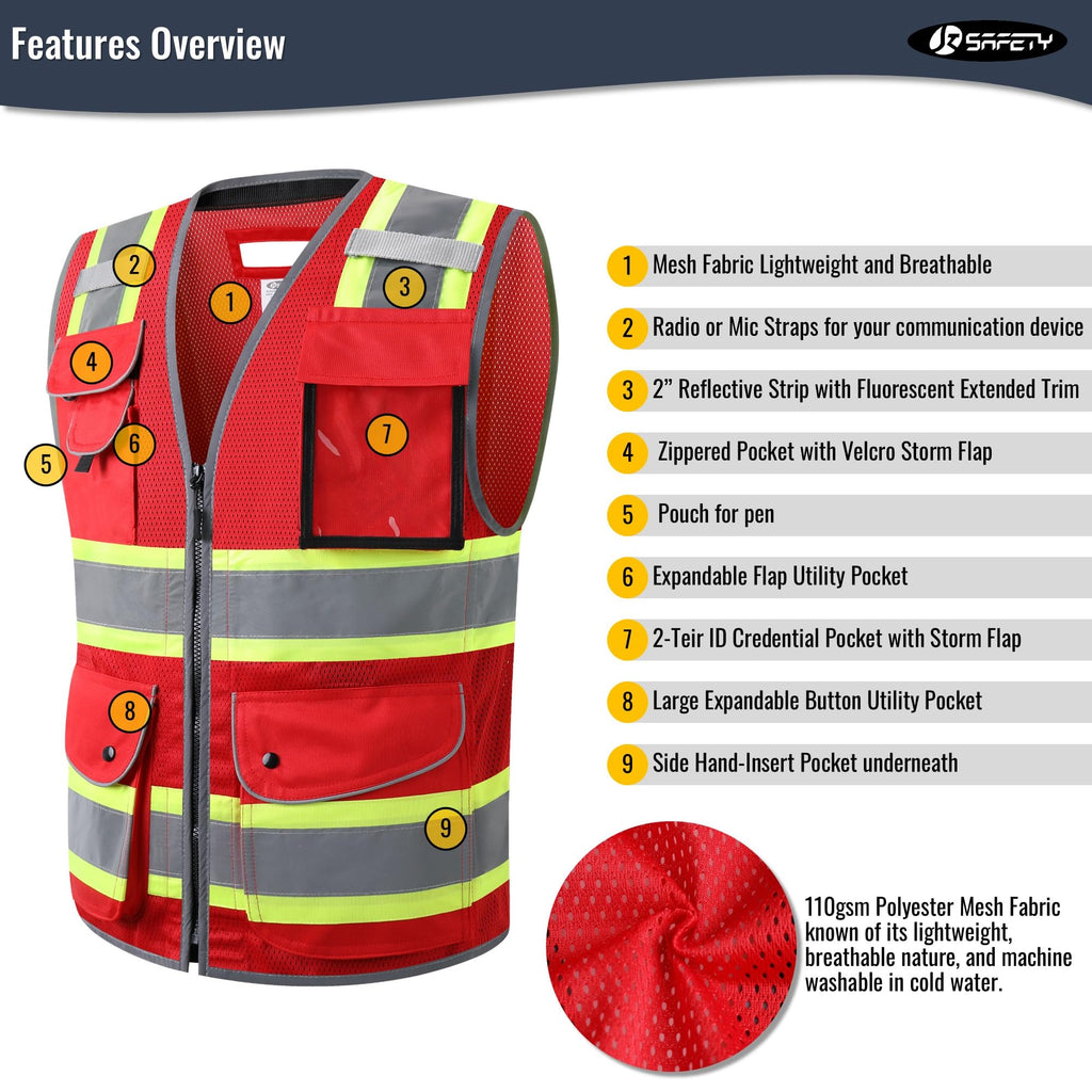 JKSafety 11 Pockets Mesh Hi-Vis Safety Vest (JK102)
