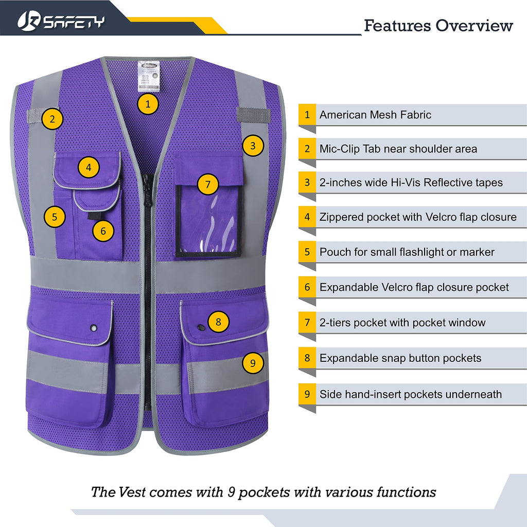 JKSafety 9 Pockets Mesh Hi-Vis Reflective Safety Vest (JK159)
