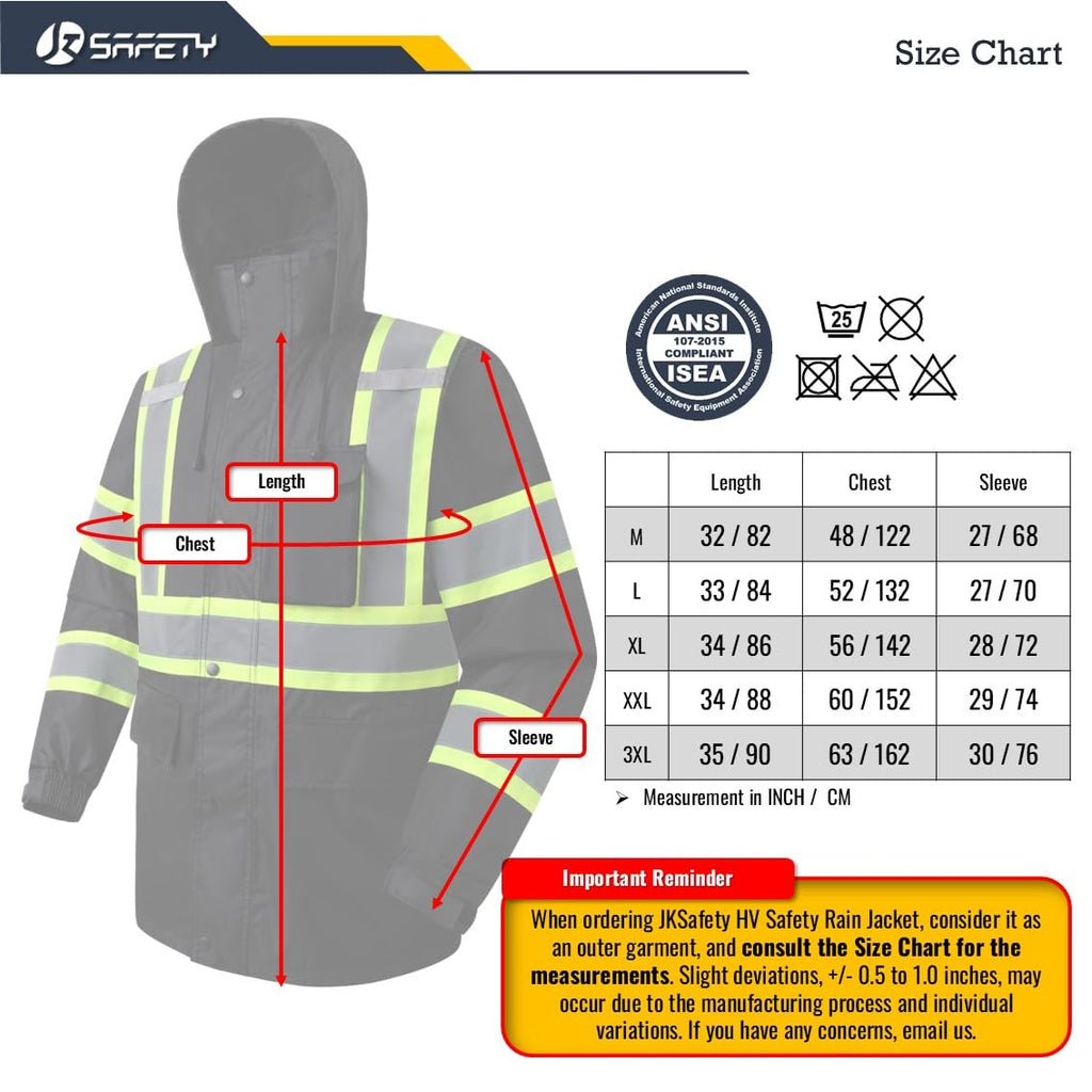 JKSafety Hi-Vis Rain Gear, Waterproof Reflective Rain Jacket and Pants (JKRS117)