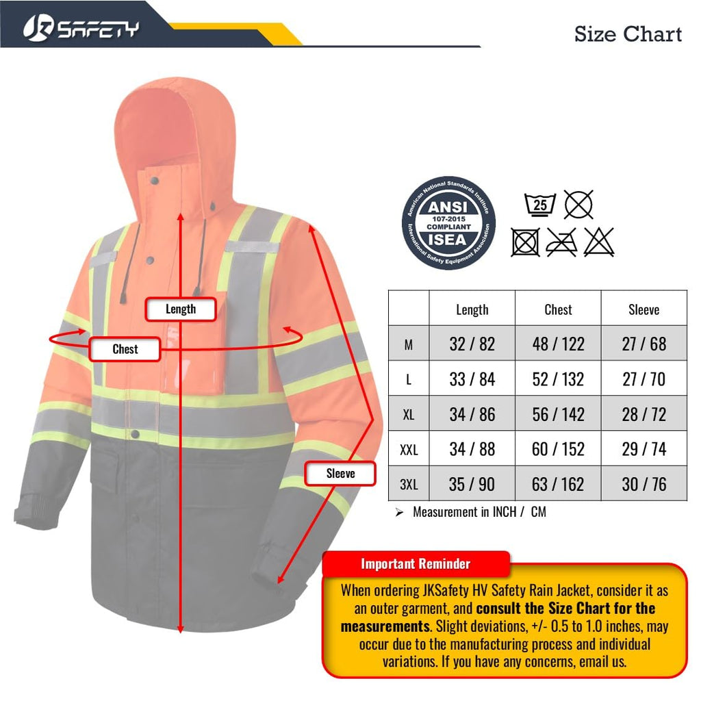 JKSafety Hi-Vis Rain Gear, Waterproof Reflective Rain Jacket and Pants (JKRS117)