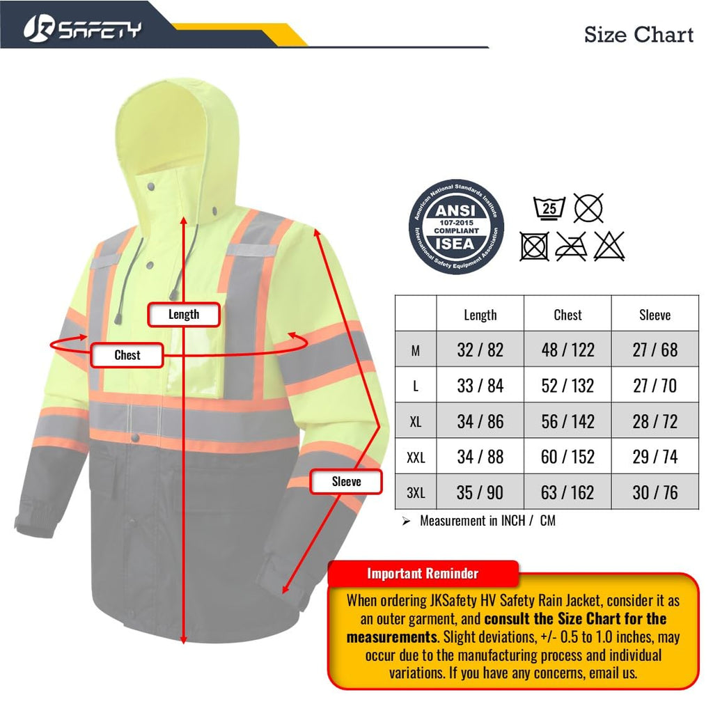 JKSafety Hi-Vis Rain Gear, Waterproof Reflective Rain Jacket and Pants (JKRS117)