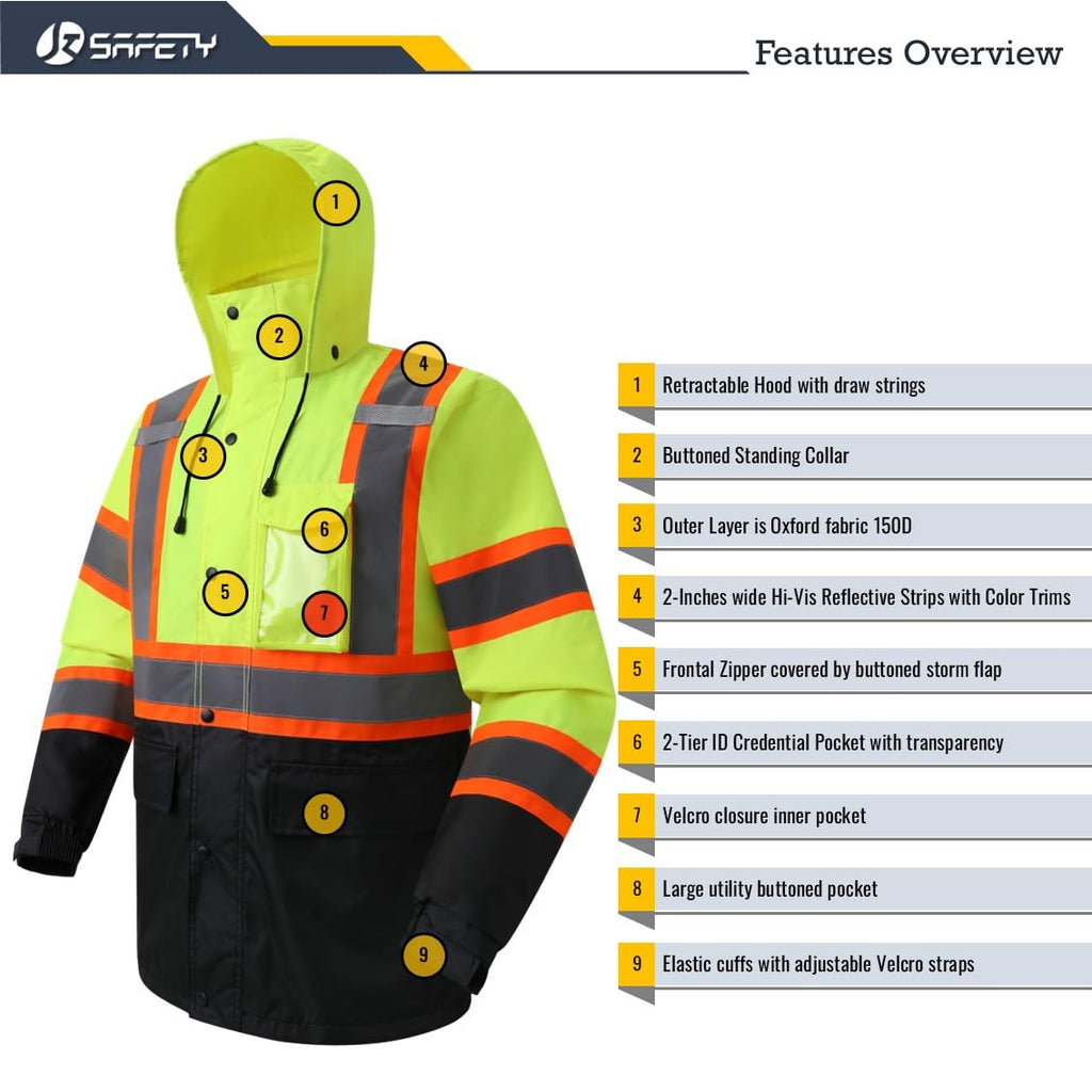 JKSafety Hi-Vis Rain Gear, Waterproof Reflective Rain Jacket and Pants (JKRS117)